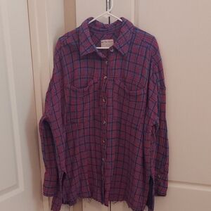 Free People Plaid Button Down Shirt - Red and Blue